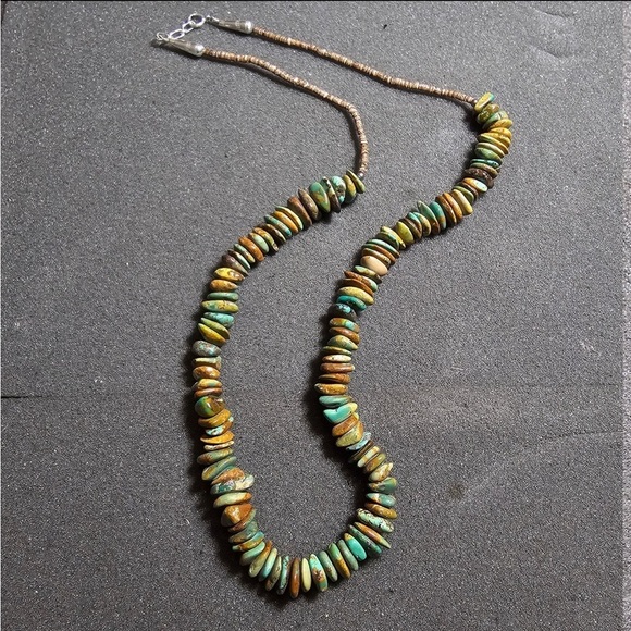 Sterling Silver Native American Disk Beaded Turquoise Necklace 24 Inches Long - Picture 1 of 9